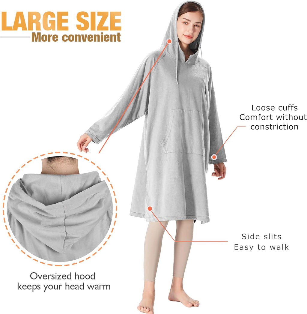 Women’S Hoodie Sweatshirt Dress, Casual Pullover Sweater with Kangaroo Pocket, One Size