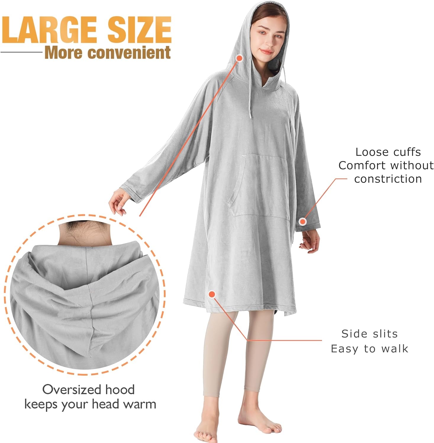 Women’S Hoodie Sweatshirt Dress, Casual Pullover Sweater with Kangaroo Pocket, One Size
