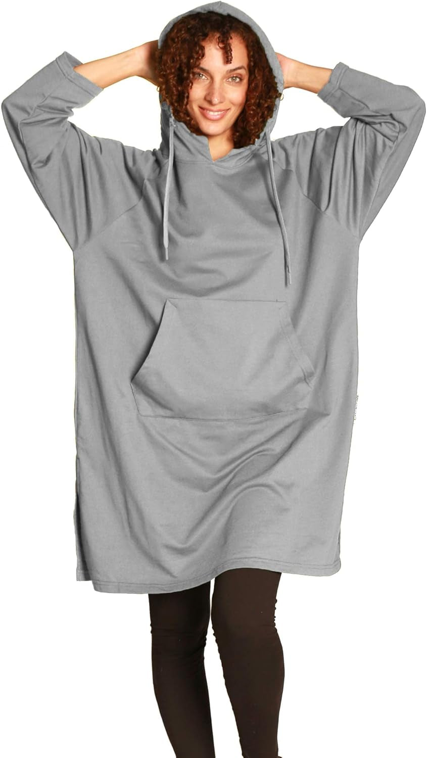 Women’S Hoodie Sweatshirt Dress, Casual Pullover Sweater with Kangaroo Pocket, One Size