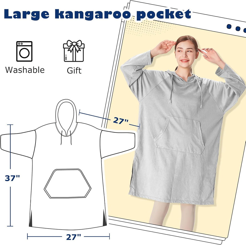 Women’S Hoodie Sweatshirt Dress, Casual Pullover Sweater with Kangaroo Pocket, One Size