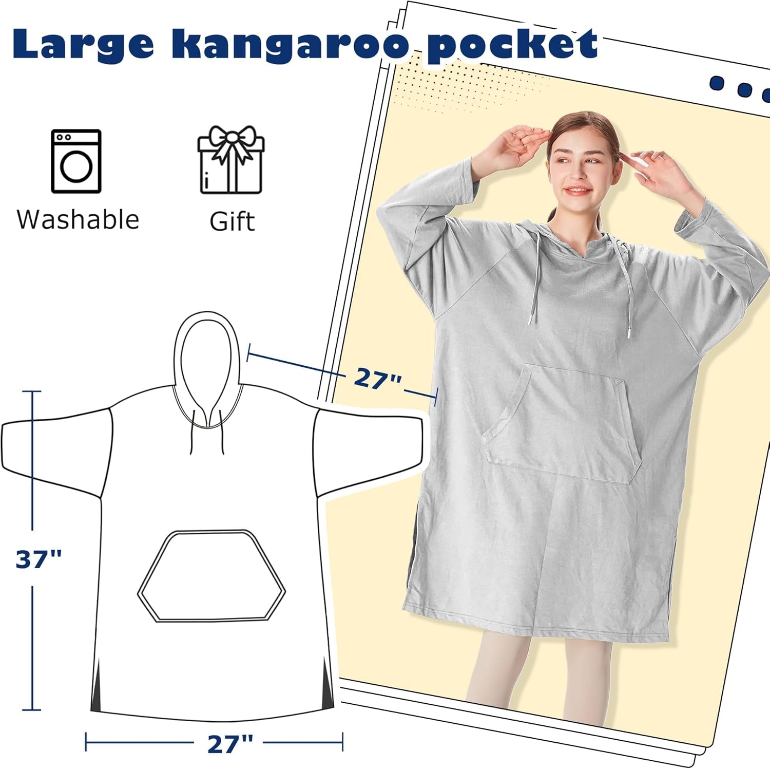 Women’S Hoodie Sweatshirt Dress, Casual Pullover Sweater with Kangaroo Pocket, One Size