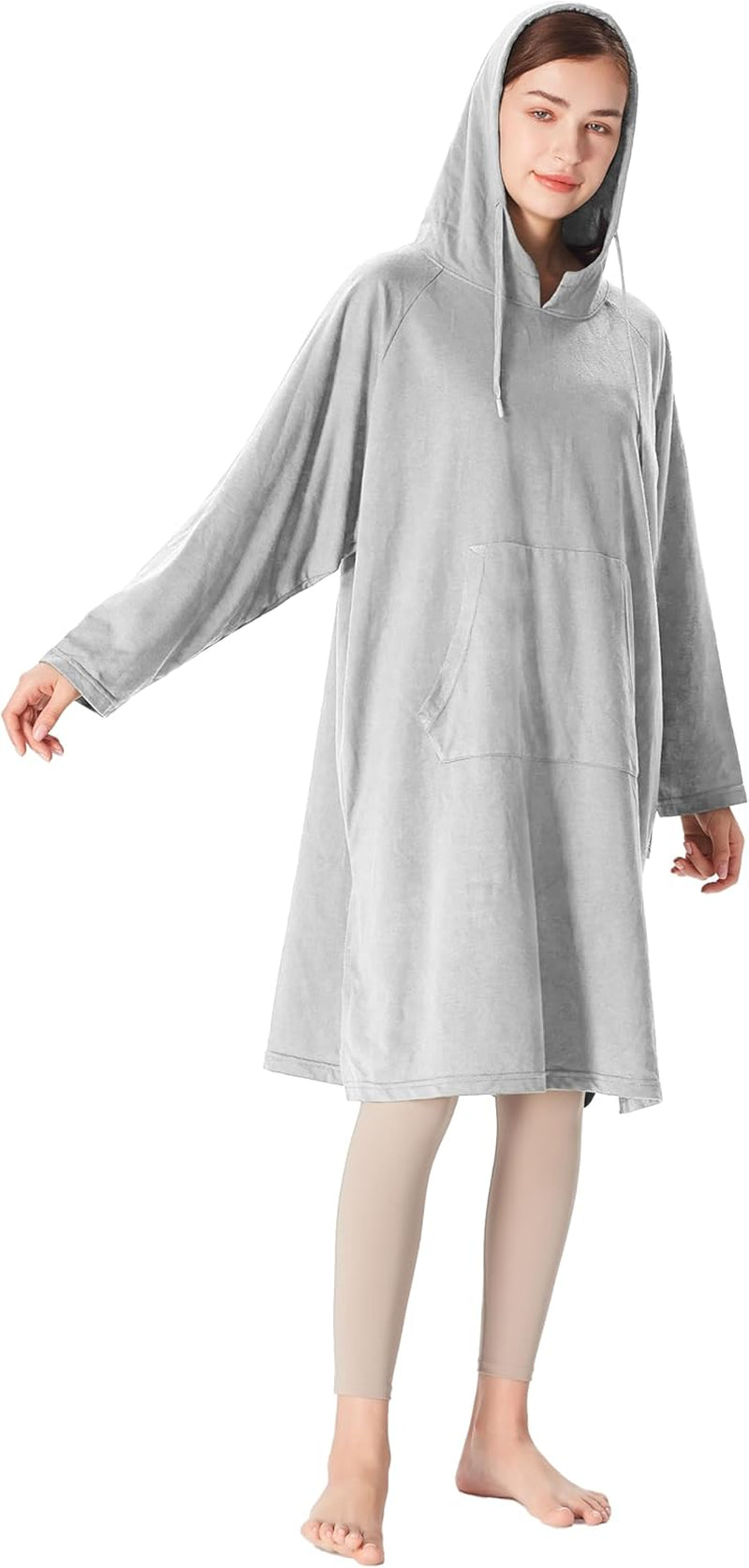 Women’S Hoodie Sweatshirt Dress, Casual Pullover Sweater with Kangaroo Pocket, One Size